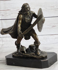 Bronze European Warrior with Sword Sculpture Rare Marble Base Figurine Home Deco