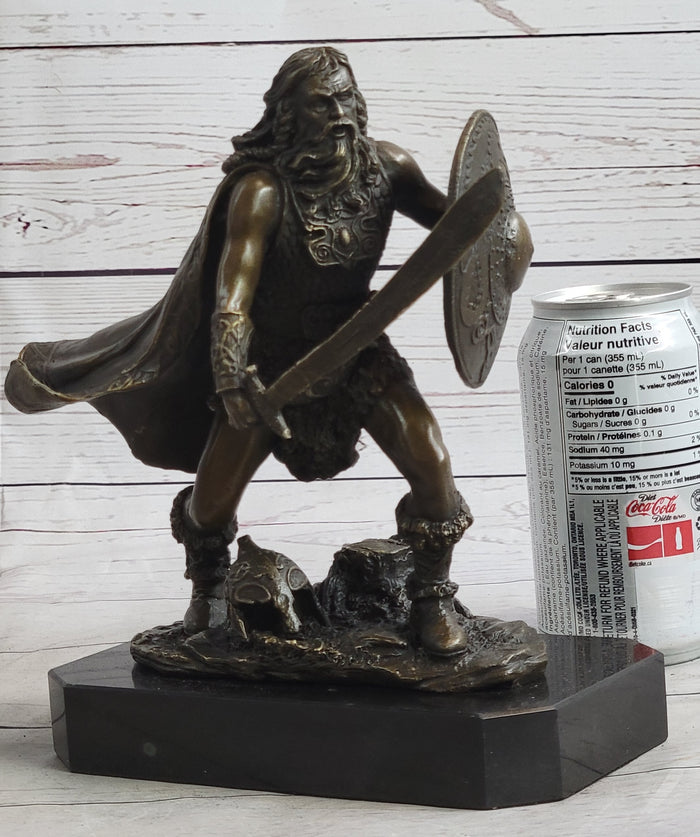 Bronze European Warrior with Sword Sculpture Rare Marble Base Figurine Home Deco
