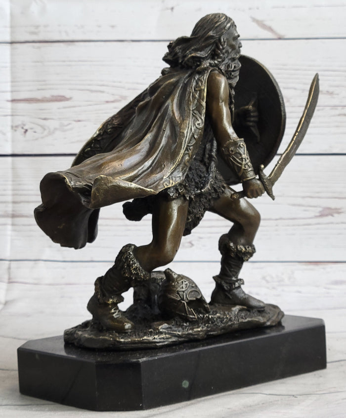 Bronze European Warrior with Sword Sculpture Rare Marble Base Figurine Home Deco
