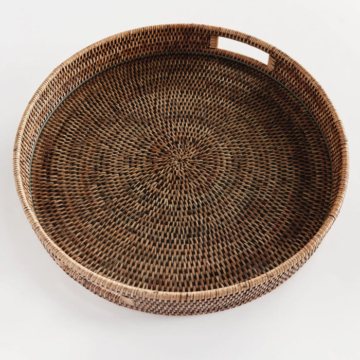 Burma Rattan Round Serving Tray - Warm Brown - LARGE