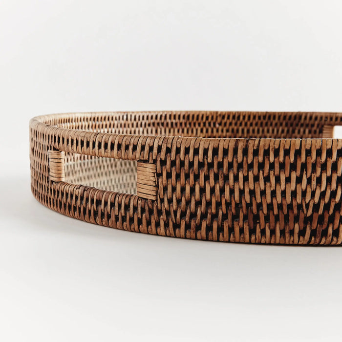 Burma Rattan Round Serving Tray - Warm Brown - LARGE