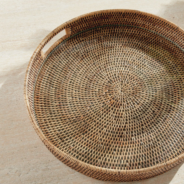 Burma Rattan Round Serving Tray - Warm Brown - LARGE
