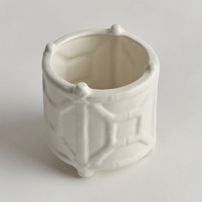 Chinoiserie Round Bamboo Cachepot - Classic White Ceramic Planter (Small or Large) - Villa Decor & Design
