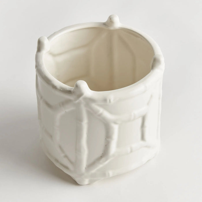 Chinoiserie Round Bamboo Cachepot - Classic White Ceramic Planter (Small or Large) - Villa Decor & Design