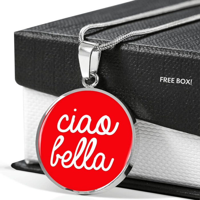 Ciao Bella with Red Circle Pendant Necklace in Gold & Stainless Steel