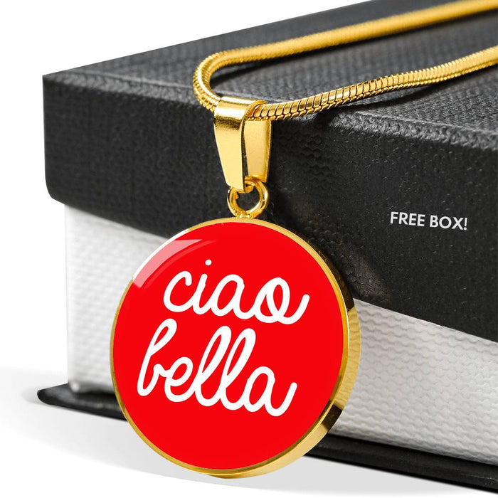Ciao Bella with Red Circle Pendant Necklace in Gold & Stainless Steel