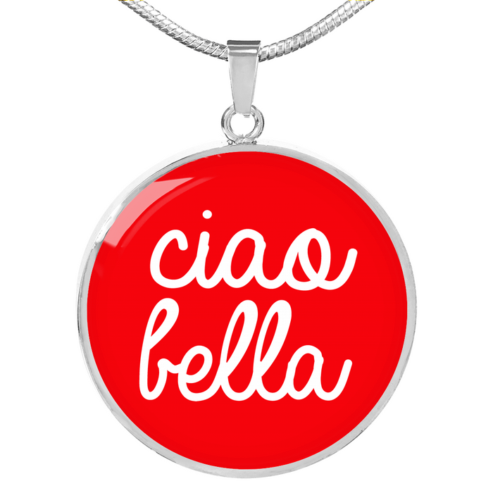 Ciao Bella with Red Circle Pendant Necklace in Gold & Stainless Steel