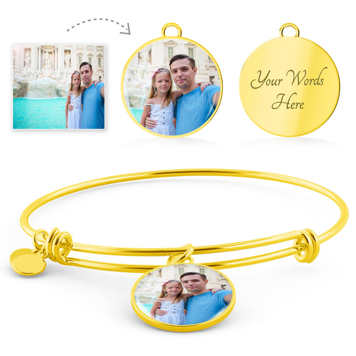 Custom Photo Gold Circle Charm Bangle Bracelet