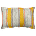Linwood cushion in Dimity, Mango. Overhead view showing the full front design, featuring golden mango yellow and soft peach bands with subtle dots and dashes.