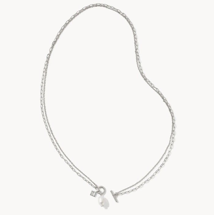 Eve Multi Strand Rhod Nickel White Pearl Necklace