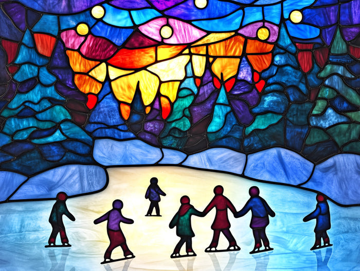 Families Ice Skating On A Frozen Lake