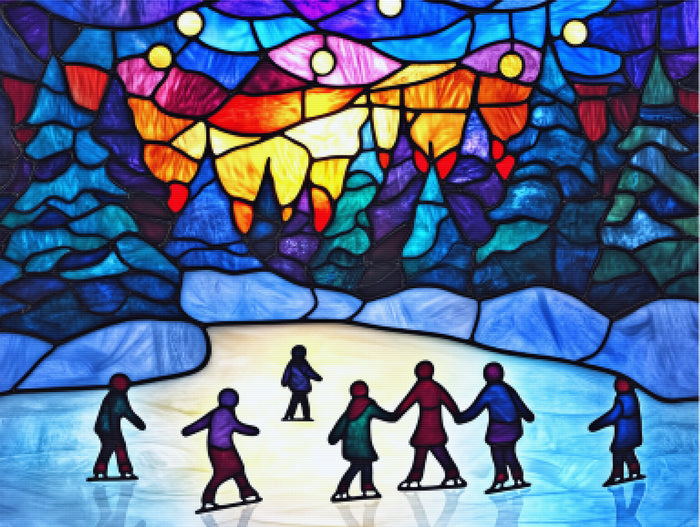Families Ice Skating On A Frozen Lake