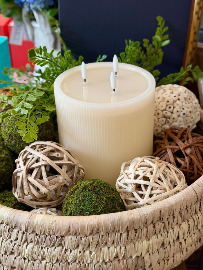 Fia Cream Stripe 6x6" 3 Wick Candle