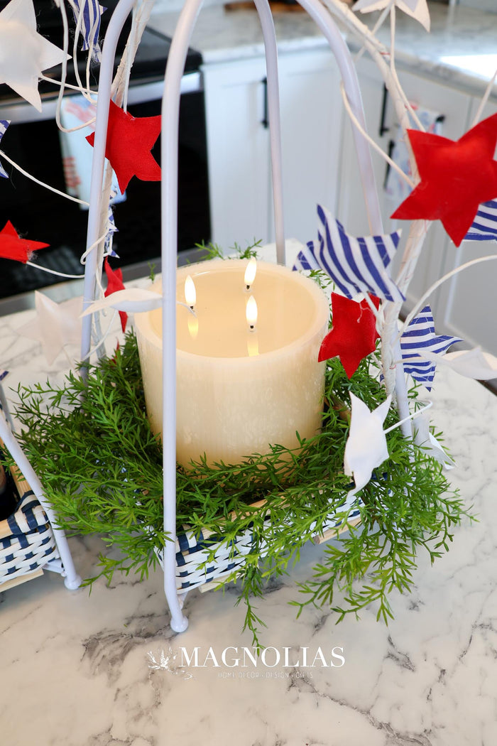 Wax cream stripe Fia 3-wick LED flameless candle 6 x 6 inch with timer for transitional home decor from Magnolias Home Decor
