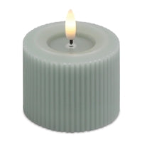Wax green stripe Fia LED flameless candle 3 x 2.5 inch with timer for transitional home decor from Magnolias Home Decor