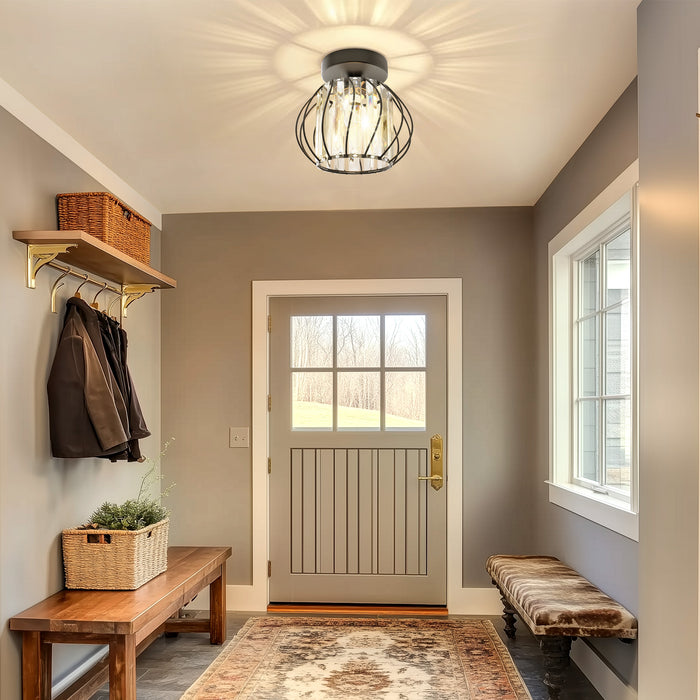 Flush Mount Ceiling Light, Black Modern Crystal Semi  Cage Design - [lohasled]