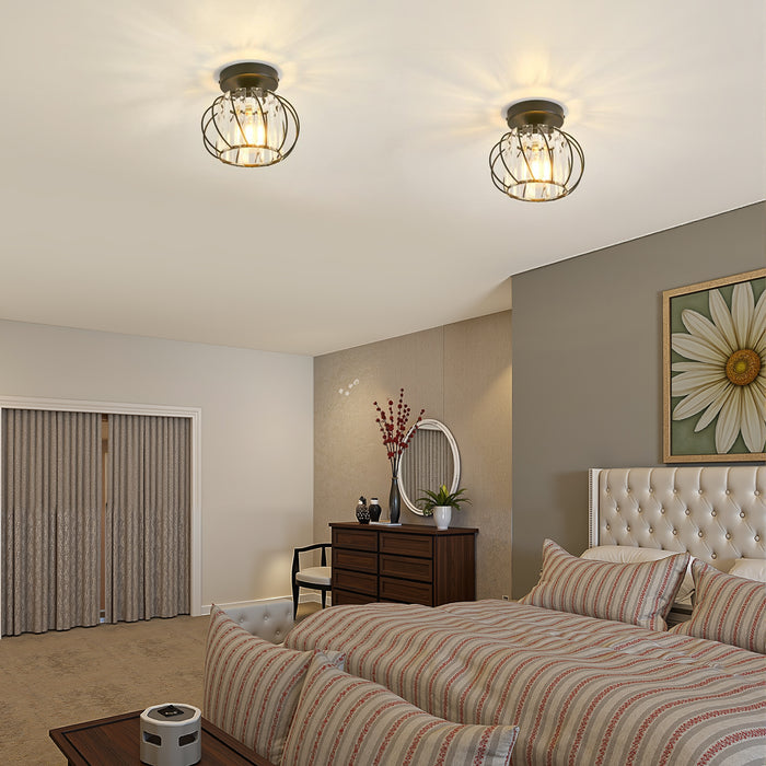 Flush Mount Ceiling Light, Black Modern Crystal Semi  Cage Design - [lohasled]
