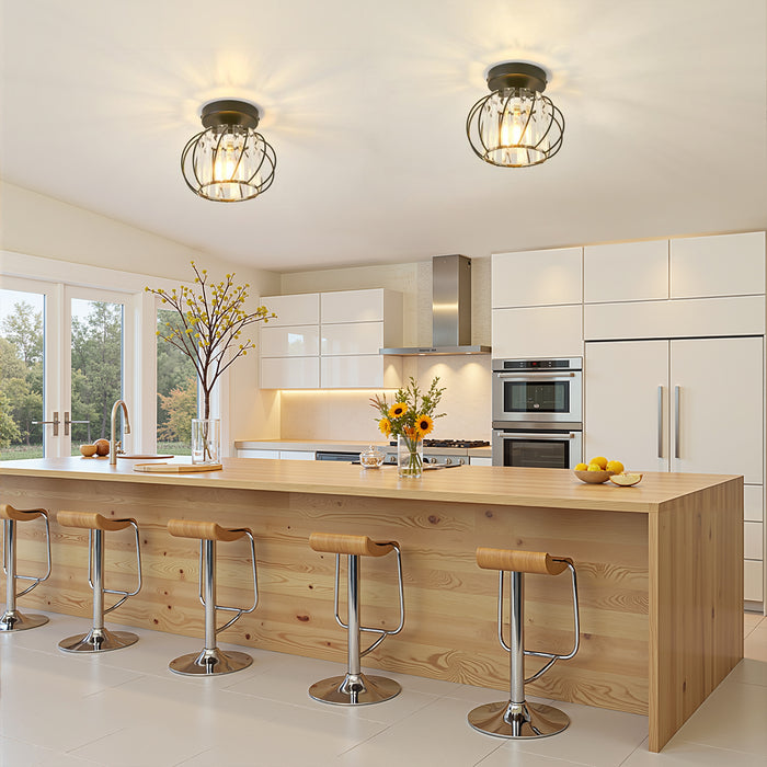 Flush Mount Ceiling Light, Black Modern Crystal Semi  Cage Design - [lohasled]
