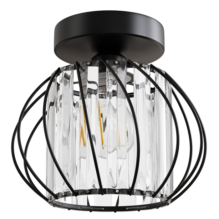 Flush Mount Ceiling Light, Black Modern Crystal Semi  Cage Design - [lohasled]