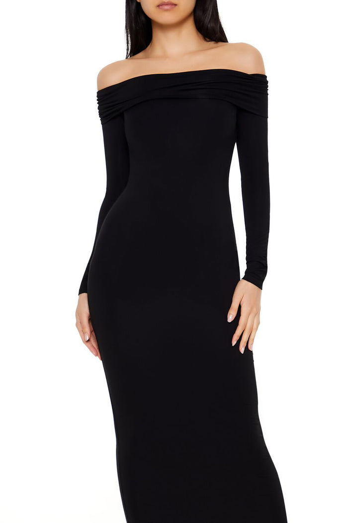 Foldover Off-the-Shoulder Midi Dress
