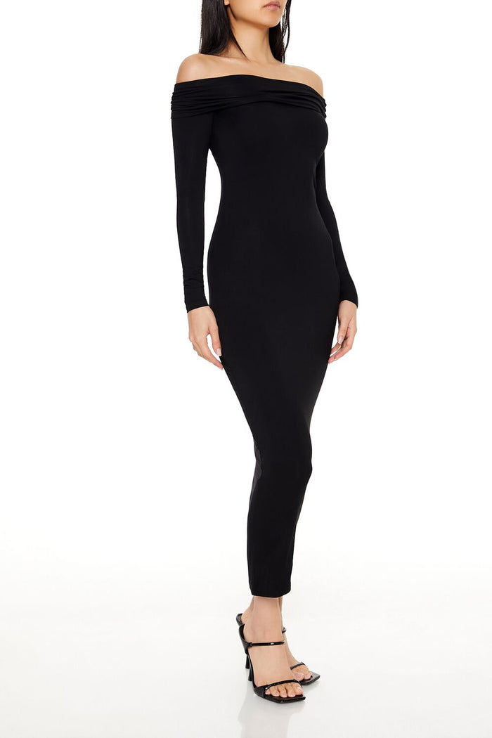 Foldover Off-the-Shoulder Midi Dress