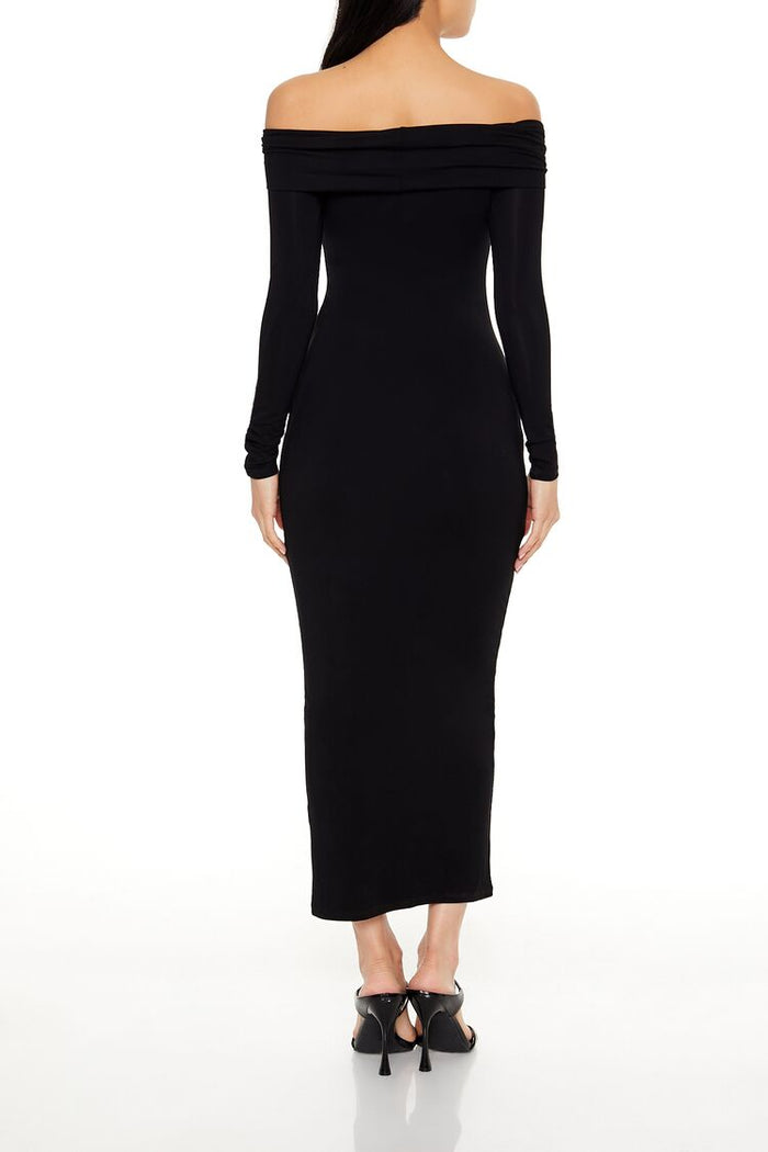 Foldover Off-the-Shoulder Midi Dress