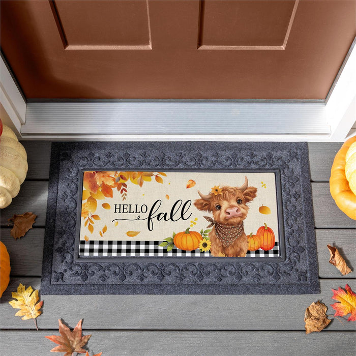 Polyester frankie fall highland cow sassafras switch mat outdoor safe for farmhouse traditional fall home decor from Magnolias Home Decor