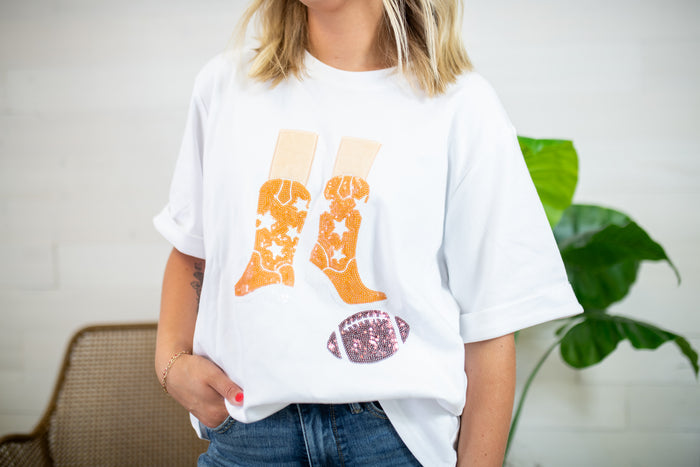 Gameday Football Oversized Top-Orange & White