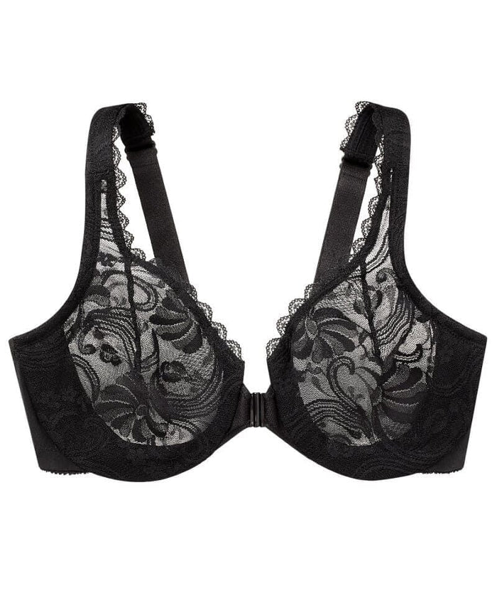 Glamorise WonderWire Front-Closure Stretch Lace Bra - Black Bras
