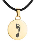 Gold Polished Foot Print Pendant - Circle