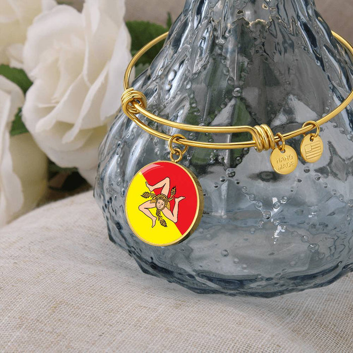 Gold Sicilian Flag With Circle Charm Bangle
