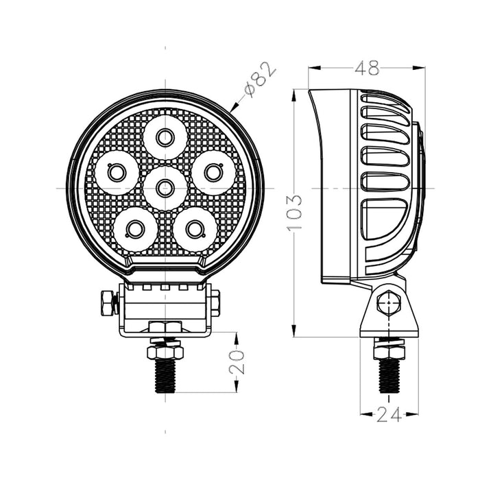 GP Series round LED work light 24w 19 - 32vGP Series Work Light0706 - 24SRH LightingSRH Lighting