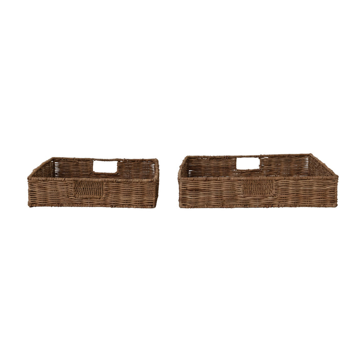 Hand-Woven Rattan Trays with Handles - 2 Sizes