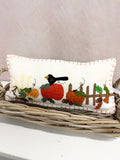 Cotton handmade pumpkin crow embroidered lumbar pillow 7 x 15 inch for traditional farmhouse fall home decor from Magnolias Home Decor