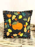 Cotton handmade black pumpkin leaves embroidered pillow 8 x 8 inch for traditional farmhouse fall home decor from Magnolias Home Decor