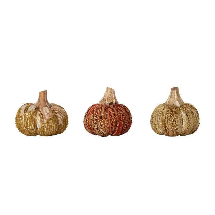 Cotton chenille mango wood handmade pumpkin accent 3.5 inch for farmhouse cottagecore fall home decor from Magnolias Home Decor