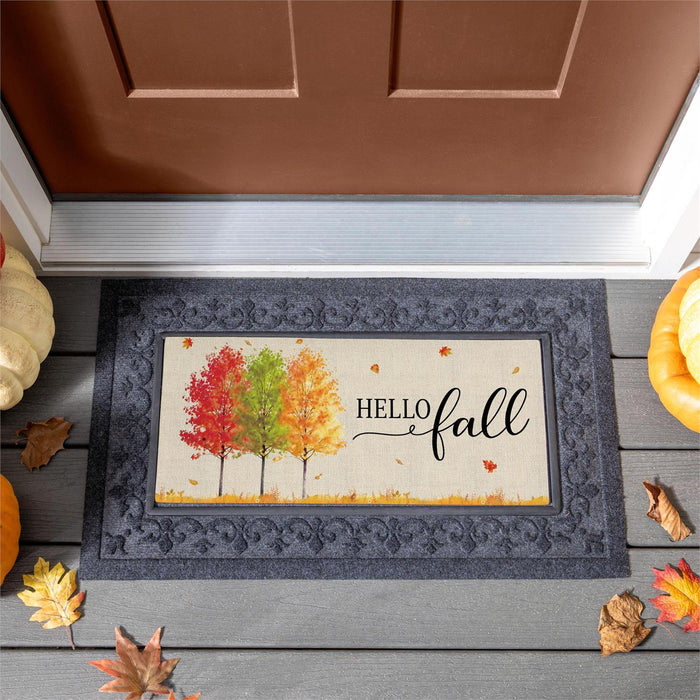 Polyester hello fall autumn trees sassafras switch mat outdoor safe for farmhouse traditional fall home decor from Magnolias Home Decor