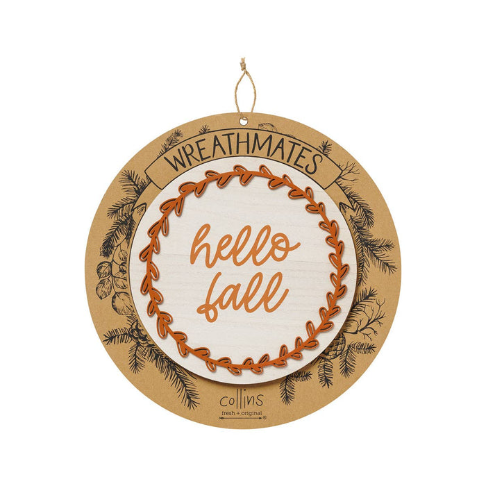 Wood hello fall laser wreathmate insert 10 inch for farmhouse traditional fall home decor from Magnolias Home Decor