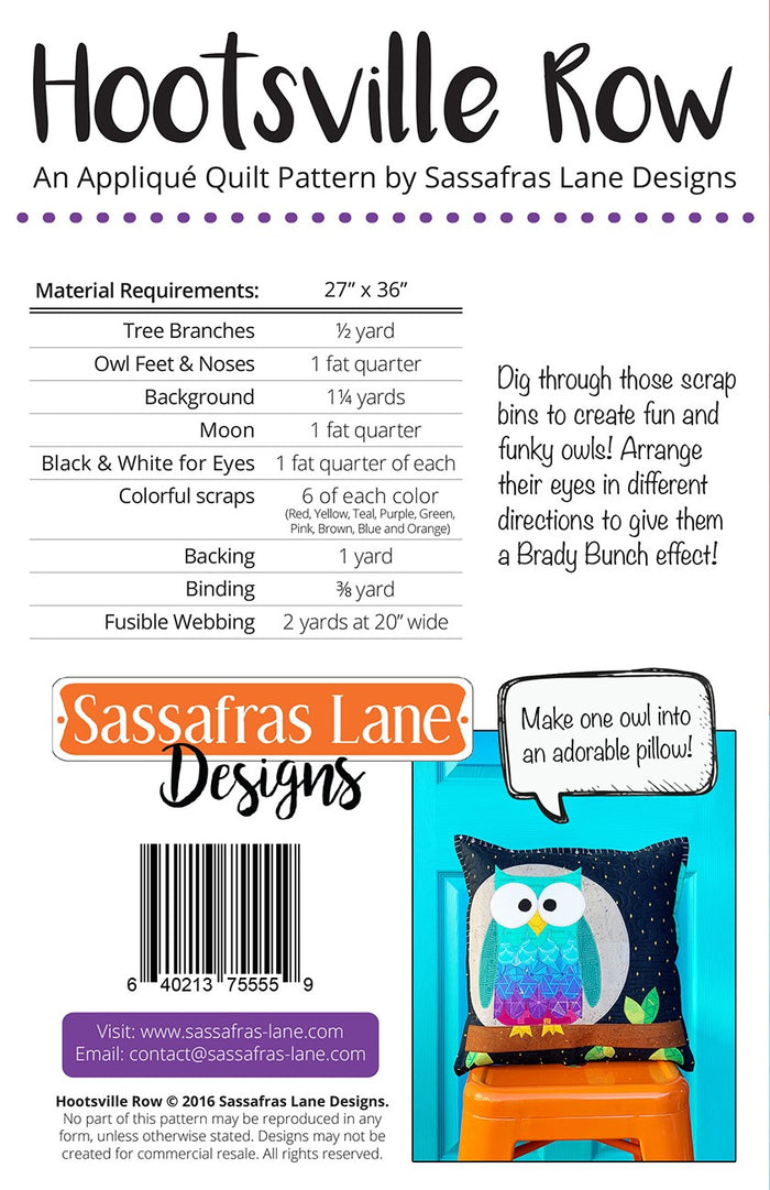 Hootsville Row Pattern - Sassafras Lane Designs