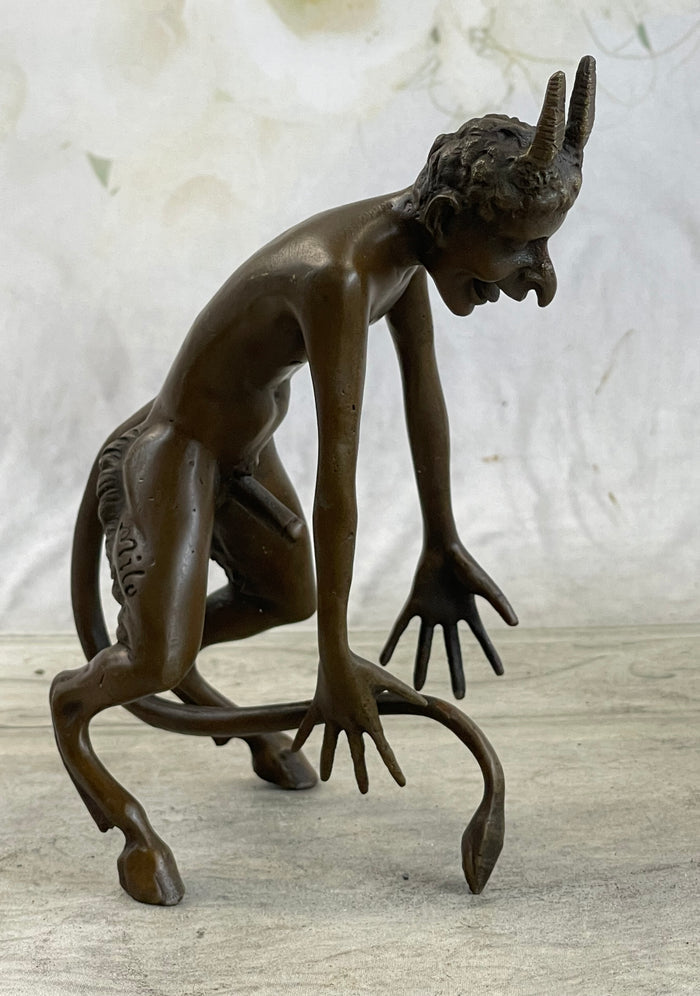 Horned Satyr Demon Devil w/ Erect Penis Bronze Figure Figurine Sculpture 6" x 5"