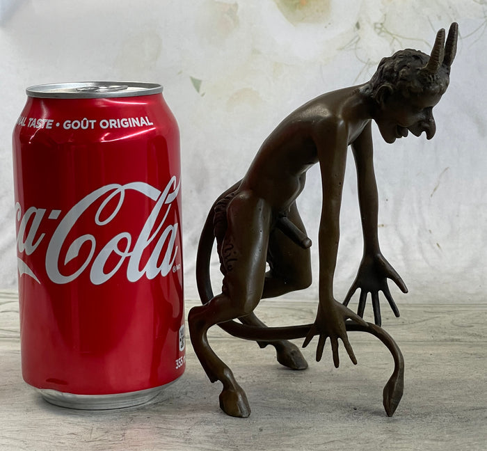 Horned Satyr Demon Devil w/ Erect Penis Bronze Figure Figurine Sculpture 6" x 5"