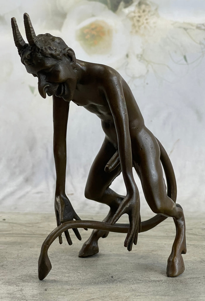 Horned Satyr Demon Devil w/ Erect Penis Bronze Figure Figurine Sculpture 6" x 5"