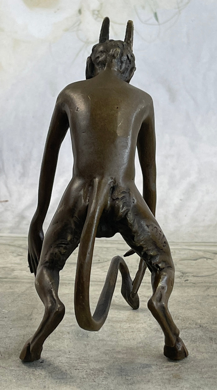 Horned Satyr Demon Devil w/ Erect Penis Bronze Figure Figurine Sculpture 6" x 5"