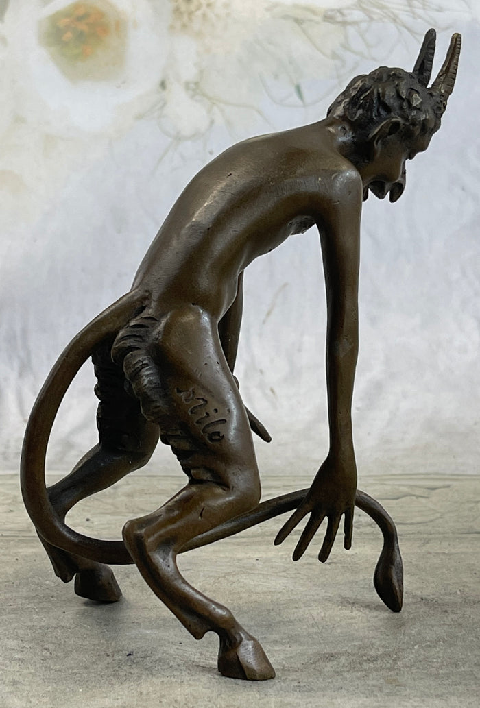 Horned Satyr Demon Devil w/ Erect Penis Bronze Figure Figurine Sculpture 6" x 5"