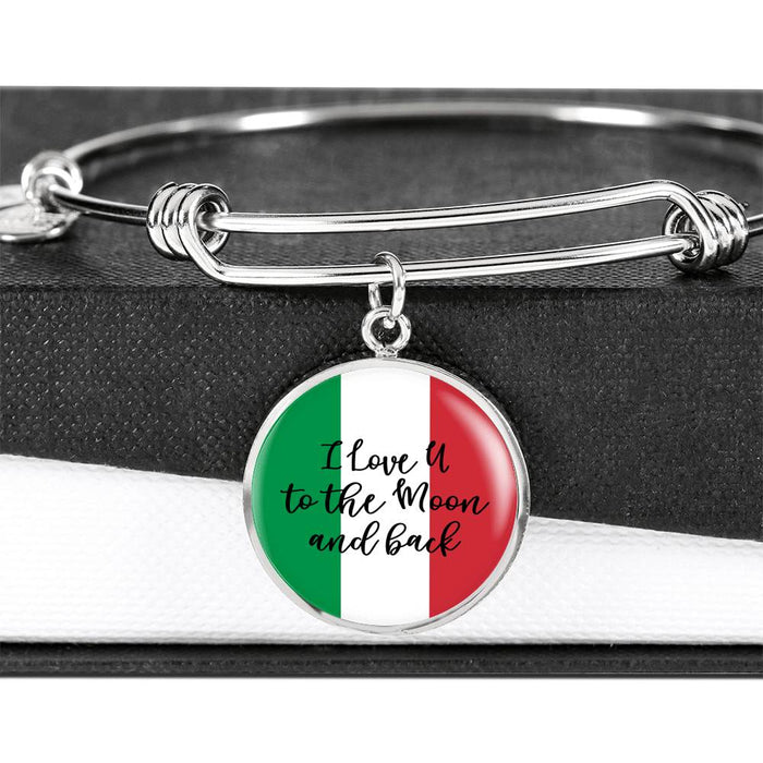 I Love U to the Moon and Back with Circle Charm Bangle in Gold & Stainless Steel