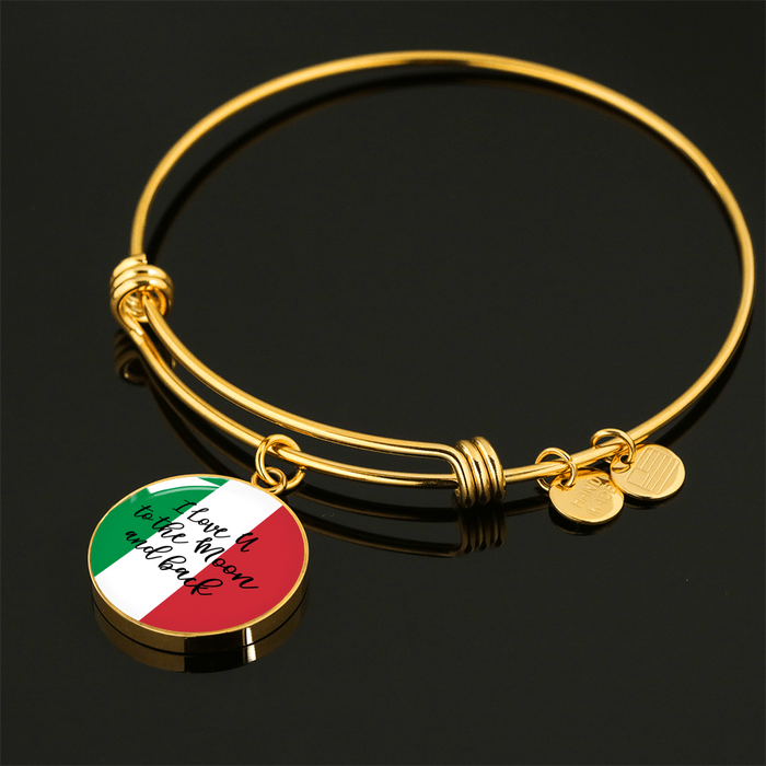 I Love U to the Moon and Back with Circle Charm Bangle in Gold & Stainless Steel
