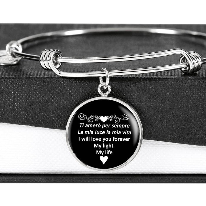 I Will Love You Forever with Circle Charm Bangle in Gold & Stainless Steel