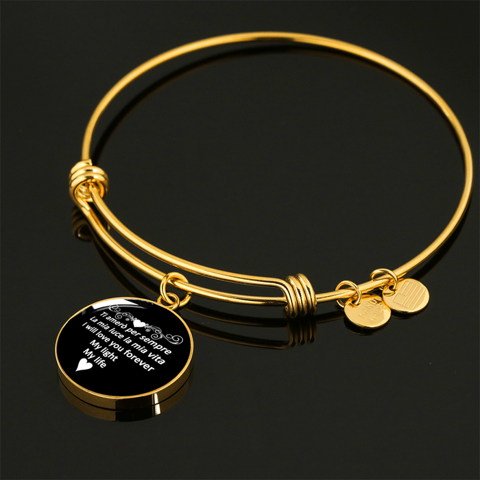 I Will Love You Forever with Circle Charm Bangle in Gold & Stainless Steel