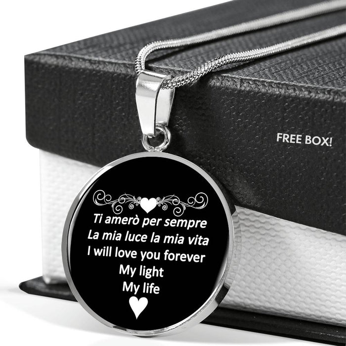 I Will Love You Forever with Circle Pendant Necklace in Gold & Stainless Steel