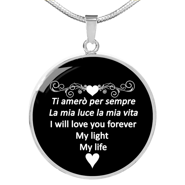I Will Love You Forever with Circle Pendant Necklace in Gold & Stainless Steel